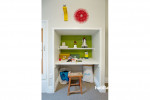 study nook, green study, green office, colourful office, colourful desk space, kids desk, children