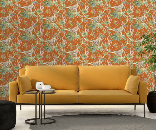 Living room inspiration, side tables, plant wallpaper, wallpaper inspiration, Resene