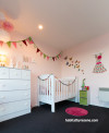 girl's bedroom, pink paint, pastel, interior, soft pink, kids bedroom, children 