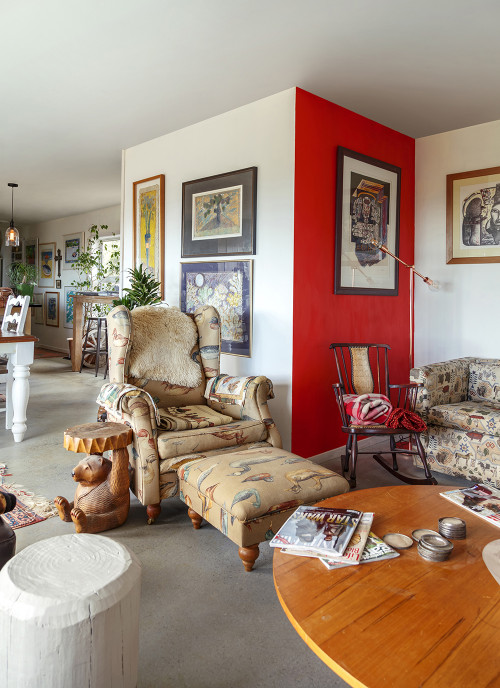 living room, red, japanese, new build