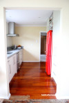 kitchen, red fridge