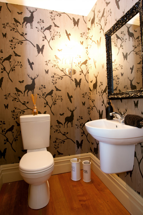 bathroom, country house, wallpaper, animal wallpaper