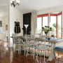 living area, dining room, oak chairs, dining table, blackboard paint, black and white, country house