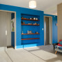 villa, renovation, living room, lounge, stained glass, French doors, neutrals