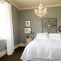 master bedroom, blue master bedroom, blue and white paint, interior design, headboard