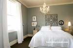 master bedroom, blue master bedroom, blue and white paint, interior design, headboard