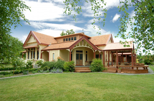 villa, house exterior, villa exterior, yellow exterior, yellow house, orange roof