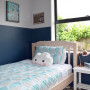 bedroom, kids bedroom, childrens bedroom, blue bedroom, blue feature wall, deep blue 