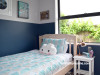 bedroom, kids bedroom, childrens bedroom, blue bedroom, blue feature wall, deep blue 