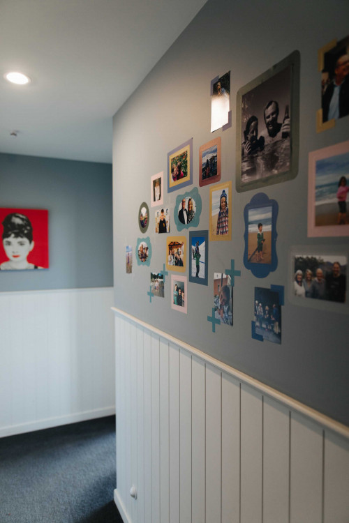 hallway, grey hallway, white and grey interior, tongue and groove panelling, interior panelling