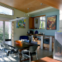 dining room, blue, green, colour blocking, timber ceiling, paint ideas, paint trends