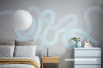 bedroom, grey bedroom, grey and blue interior, painted feature wall, wave inspired wall