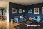 living room, lounge, blue living room, blue lounge, blue feature wall, resene midnight express