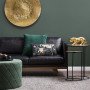 lounge, living room, green feature wall, green living room, green lounge, green and gold