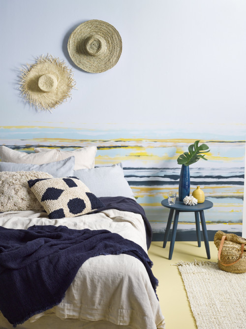 bedroom, blue, coastal, ombre, feature, paint effects