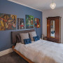 bedroom, blue bedroom, blue feature wall, blue and white bedroom, master bedroom