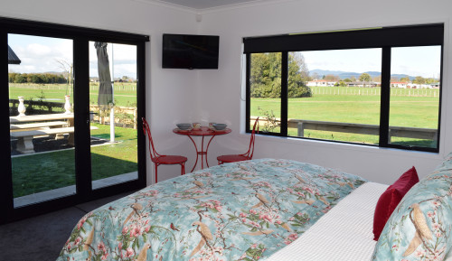 French country, guest bedroom, white bedroom, indoor outdoor flow, garden