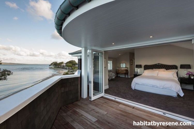 bedroom, white, ocean views, sea views, grey, coastal colour