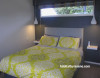 master bedroom, grey bedroom, green and grey, 1970s home, retro house 