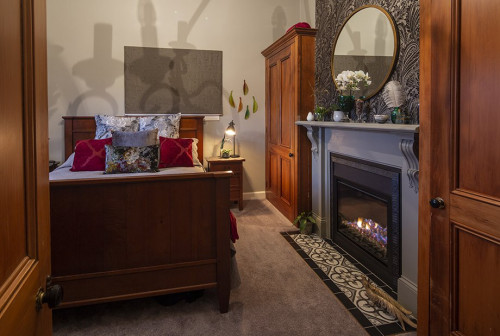 fireplace, master bedroom, bedroom fireplace, brown bedroom, grey bedroom, renovation