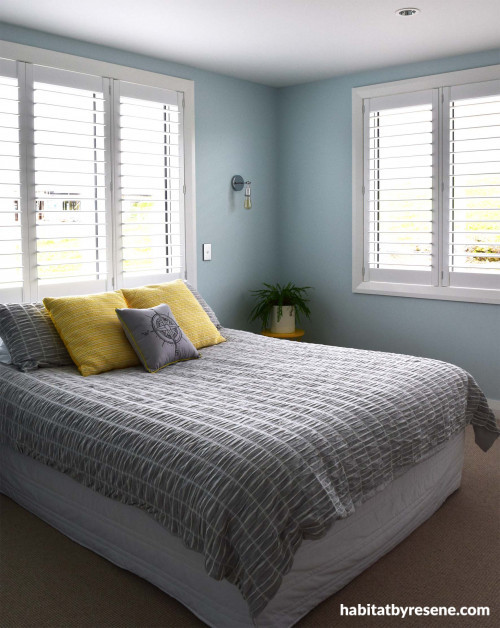 blue bedroom, resene cut glass, resene, renovation