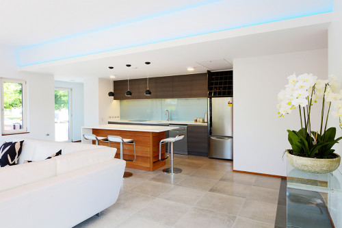 kitchen, white kitchen, white living room, open plan living, white lounge, efficient home