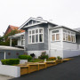 house exterior, painted weatherboards, grey painted exterior, grey and white paint, grey house