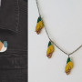 kowhai necklace, bird brooch, wooden necklace, wooden brooch, painted necklance, painted brooch 