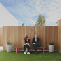 garden, cottage, pink benchseat, outdoor living, exterior, garden benchseat 