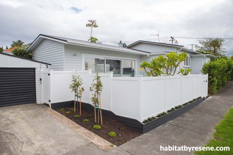 house exterior, grey exterior, white painted fence, resene alabaster, exterior inspiration