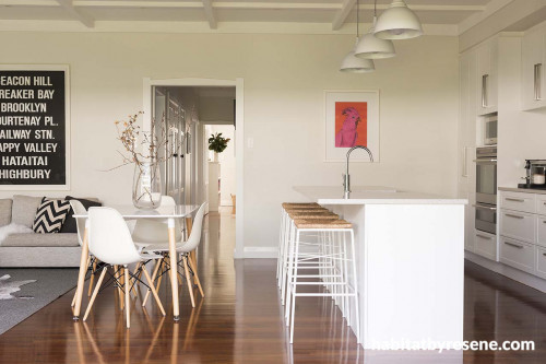 kitchen, dining room, white kitchen, white dining, neutrals, painting with white, white interior