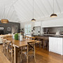 kitchen, white kitchen, exposed ceiling, white ceiling, resene alabaster, timber flooring