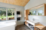 bathroom, plywood ceiling, neutral bathroom, white bathroom, indoor plywood