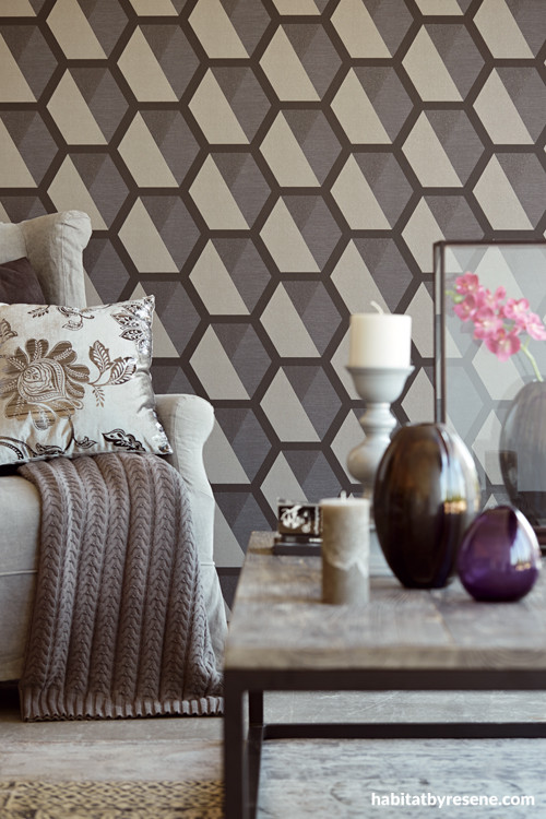 geometric wallpaper, geometric pattern, feature wall, Resene wallpaper