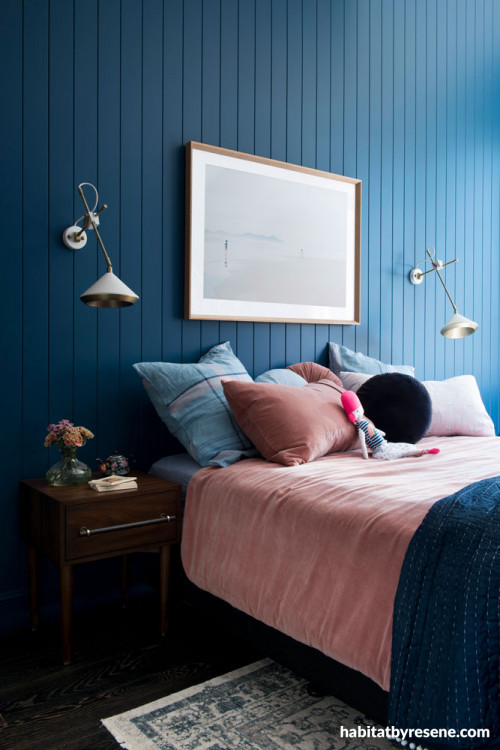 bedroom, blue bedroom, dark blue paint, children's bedroom, interior design