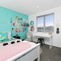 Bedroom, feature wall, girls bedroom, white, pink, peg board, aqua, interior, paint, turquoise  