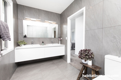 grey bathroom, bathroom, monochrome bathroom, grey tiles, grey and white bathroom 