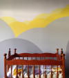 nursery, cloud feature wall, painted clouds, clouds nursery, cloud wall art, children's room 