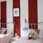 kids bedroom, children's bedroom, red and white stripes, feature wall, interior, paint, owl 
