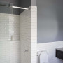 grey bathroom, resene raven, white subway tiles, matai, timber floors