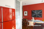 red fridge, red kitchen, interior, paint, feature wall, modern kitchen