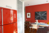 red fridge, red kitchen, interior, paint, feature wall, modern kitchen