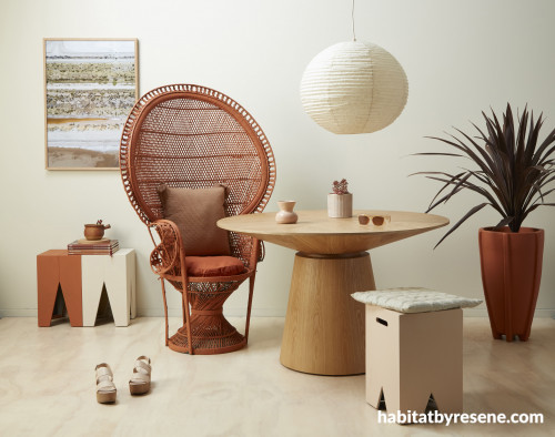 living room, orange living room, resene sunbaked, white and orange, terracotta interior