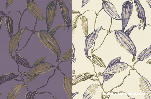 resene wallpaper, complementary colours, purple and yellow wallpaper, floral wallpaper