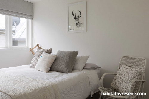 bedroom, white bedroom, neutral bedroom, resene half bianca, cream bedroom, guest bedroom