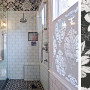 black and white bathroom, bathroom inspiration, bathroom ideas, wallpaper inspiration