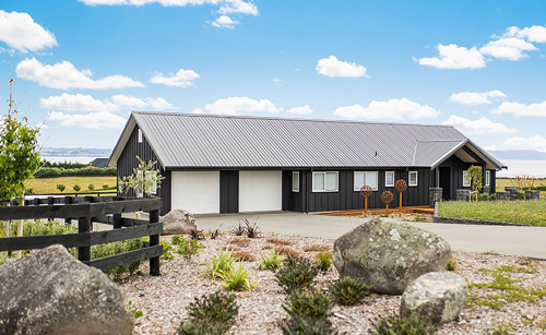 house exterior, black house, garden, black exterior, black and white house