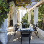 verandah, outdoor dining, alfresco, stucco, garden