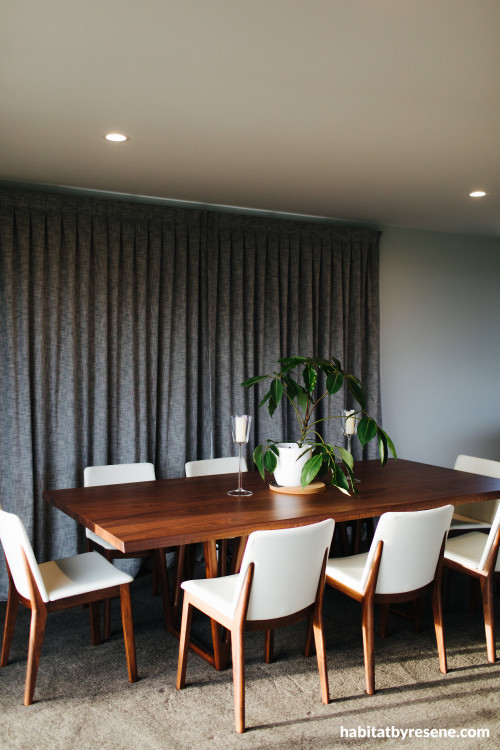 dining room, grey dining room, grey interior, resene half foggy grey, white ceiling 