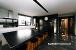 kitchen, black kitchen, resene nero, black and white kitchen, black benchtop, dark kitchen 